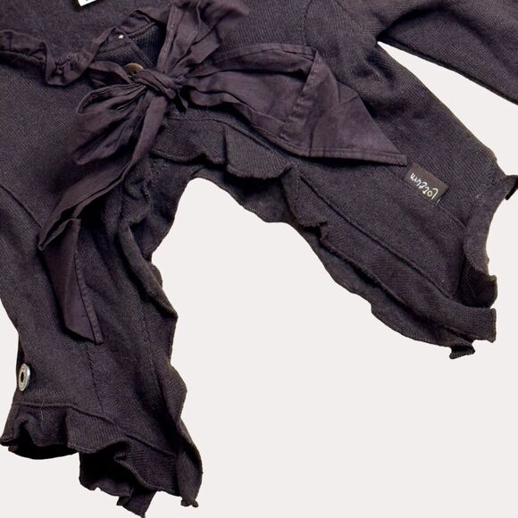 Jottum Ruffle Cardigan Sweater Split Back Brown 98 US 3 bv - Picture 3 of 6